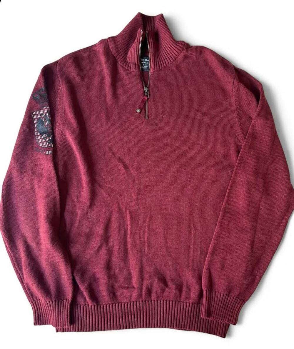 Men’s Guess Jeans Burgundy 1/4 Zip Sweater Size XL